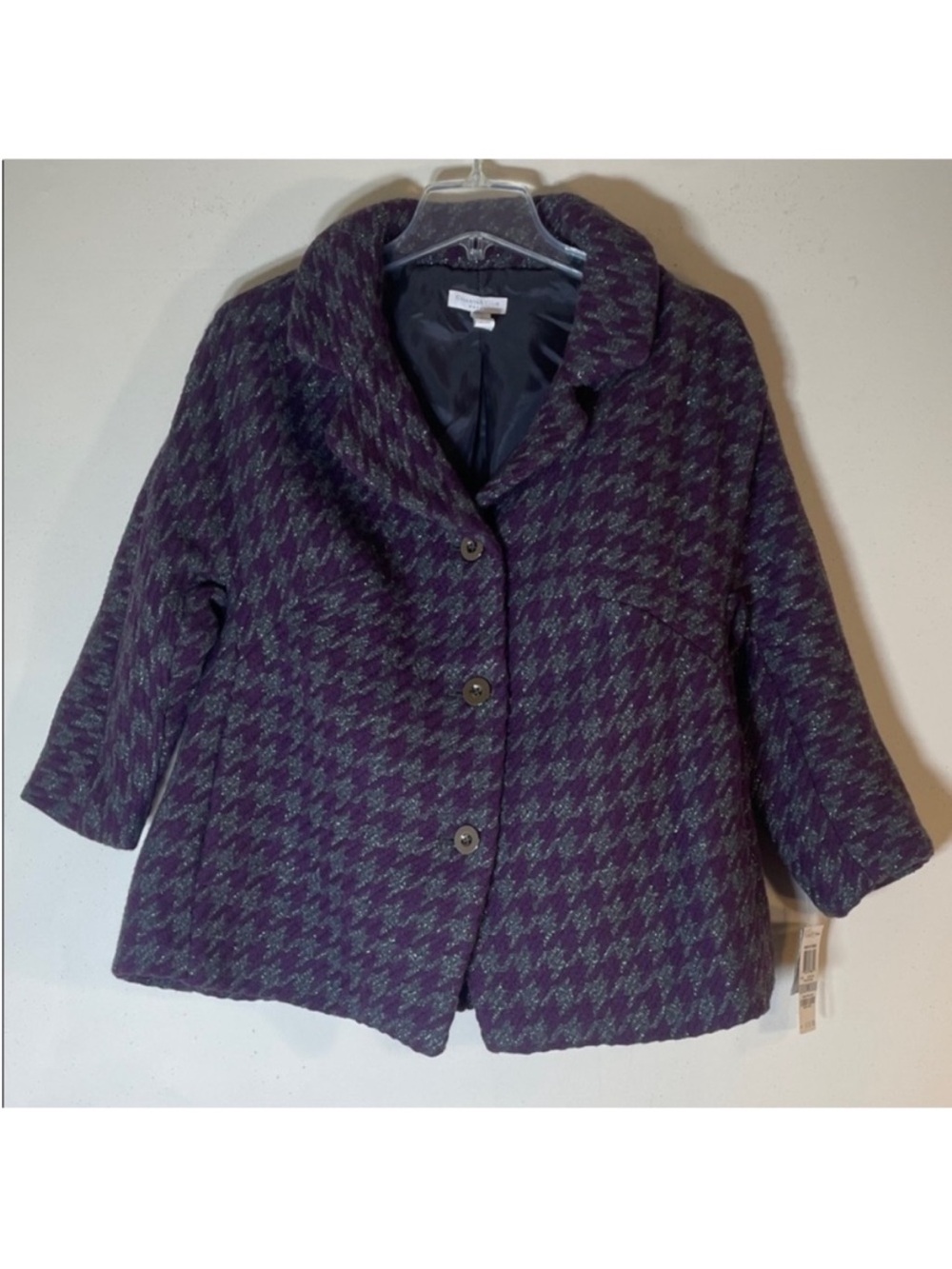 Charter Club Shimmer Houndstooth Wool Blend Pea Coat. 1X. NWT. $109!